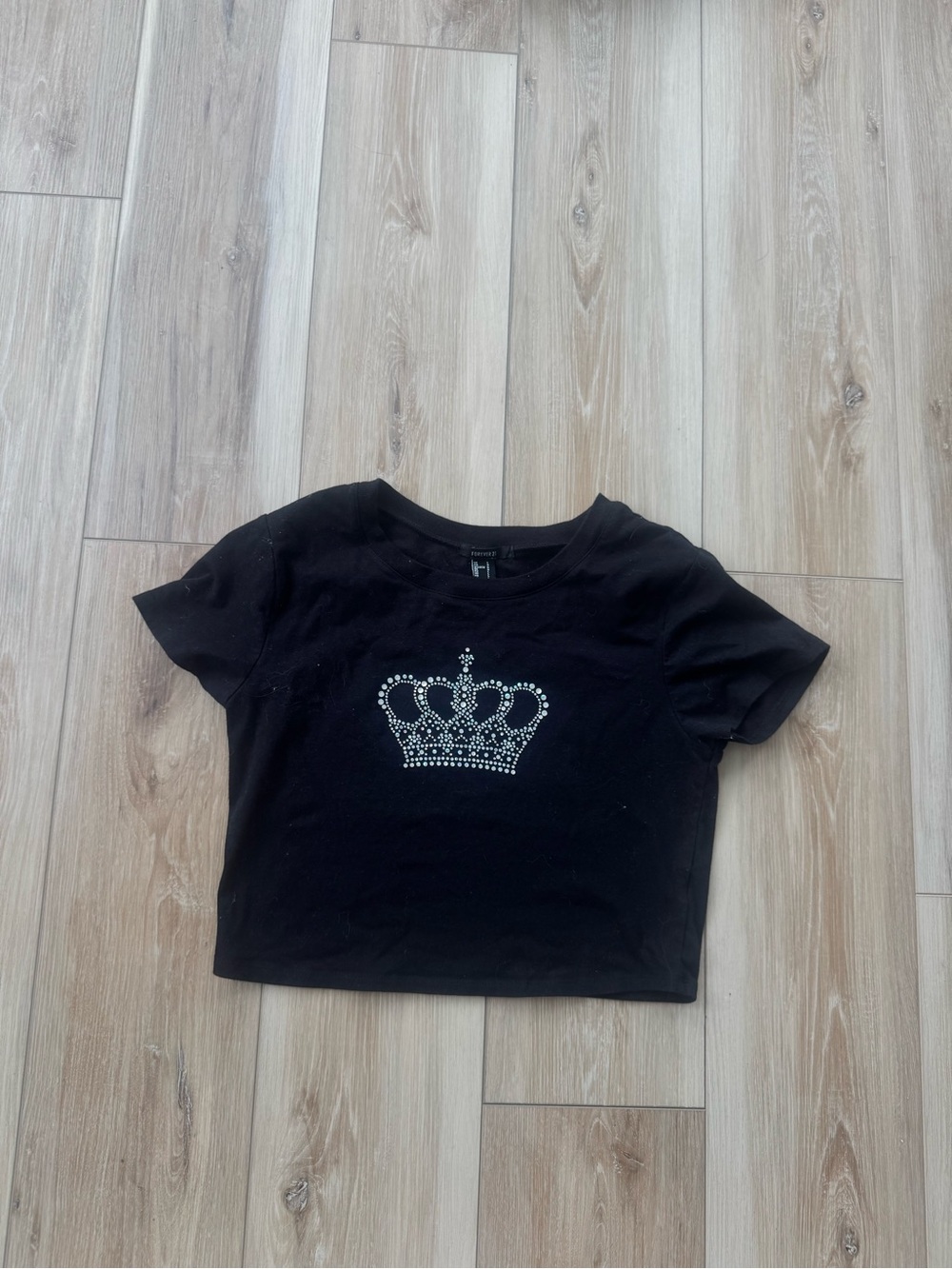 Black Rhinestone Crown Crop Tee